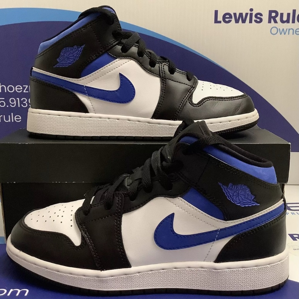 Air Jordan 1 Mid White Black Racer Blue Kids Size 6y
